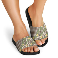 Aloha Puakenikeni Anthurium Pikake Lei Slide Sandals Chocolate Hawaiian Palaka Pattern LT9 - Polynesian Pride