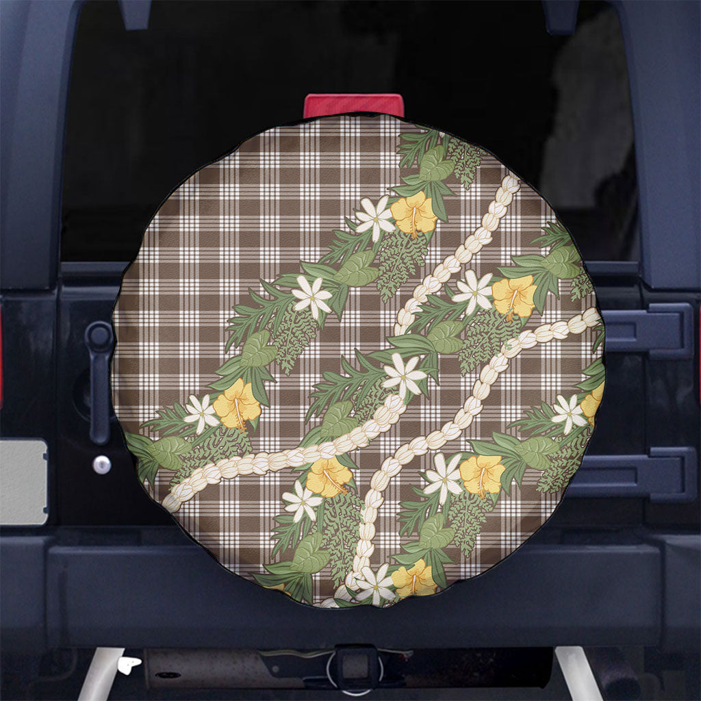 Aloha Puakenikeni Anthurium Pikake Lei Spare Tire Cover Chocolate Hawaiian Palaka Pattern
