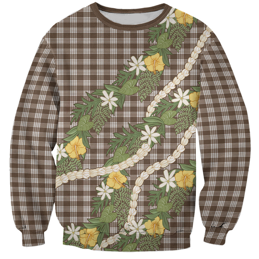 Aloha Puakenikeni Anthurium Pikake Lei Sweatshirt Chocolate Hawaiian Palaka Pattern LT9 Unisex Chocolate - Polynesian Pride