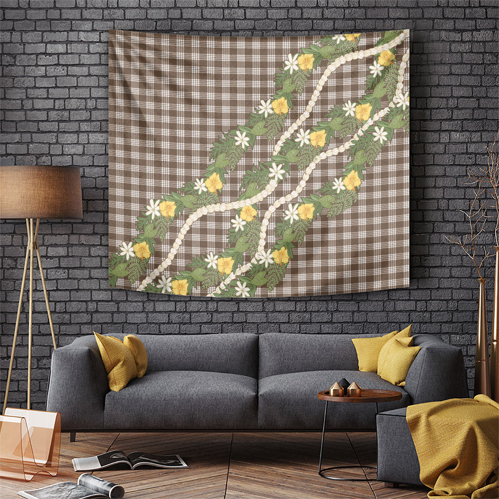 Aloha Puakenikeni Anthurium Pikake Lei Tapestry Chocolate Hawaiian Palaka Pattern