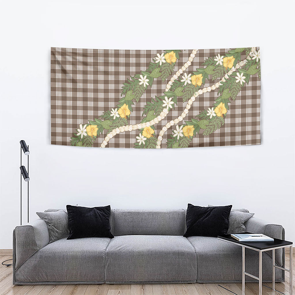 Aloha Puakenikeni Anthurium Pikake Lei Tapestry Chocolate Hawaiian Palaka Pattern
