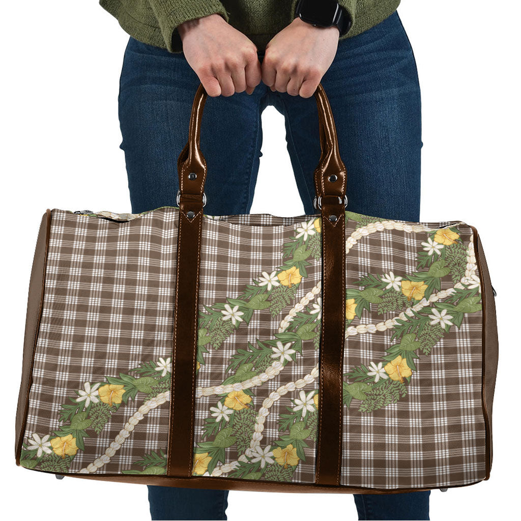 Aloha Puakenikeni Anthurium Pikake Lei Travel Bag Chocolate Hawaiian Palaka Pattern LT9 Chocolate - Polynesian Pride