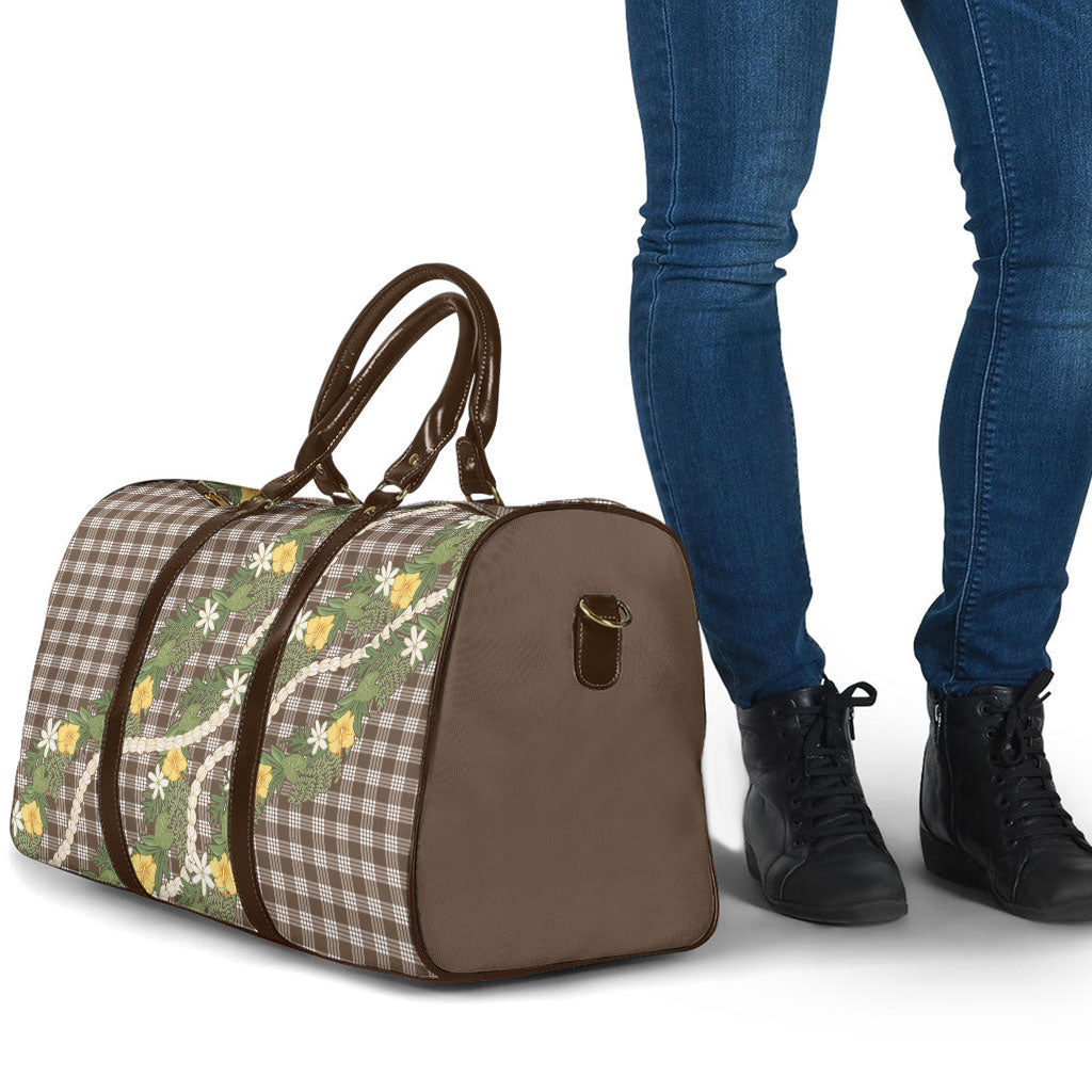 Aloha Puakenikeni Anthurium Pikake Lei Travel Bag Chocolate Hawaiian Palaka Pattern