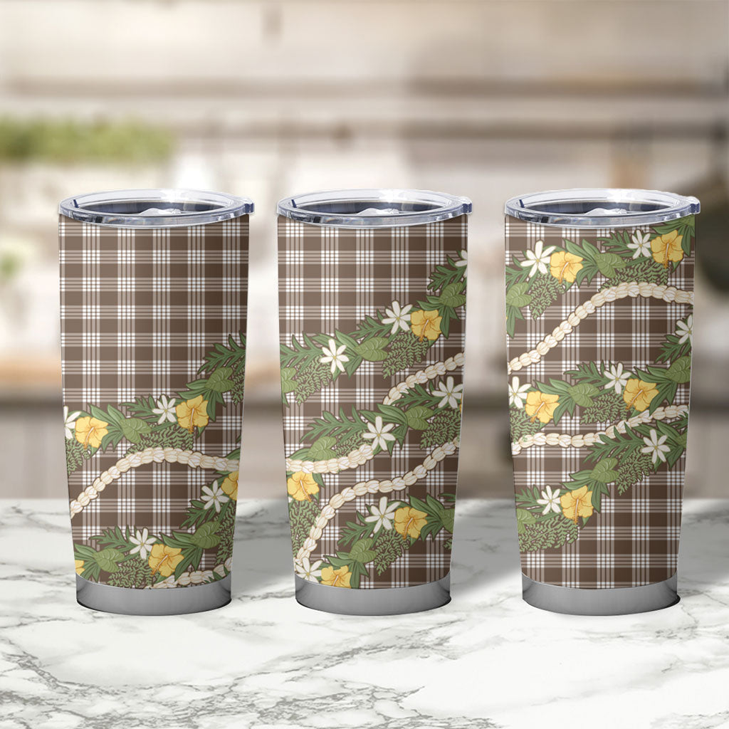 Aloha Puakenikeni Anthurium Pikake Lei Tumbler Cup Chocolate Hawaiian Palaka Pattern