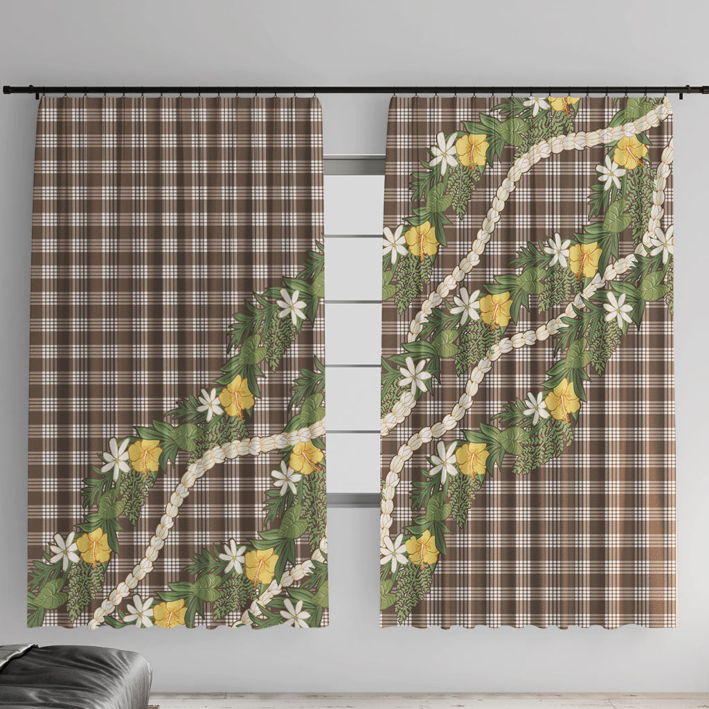 Aloha Puakenikeni Anthurium Pikake Lei Window Curtain Chocolate Hawaiian Palaka Pattern