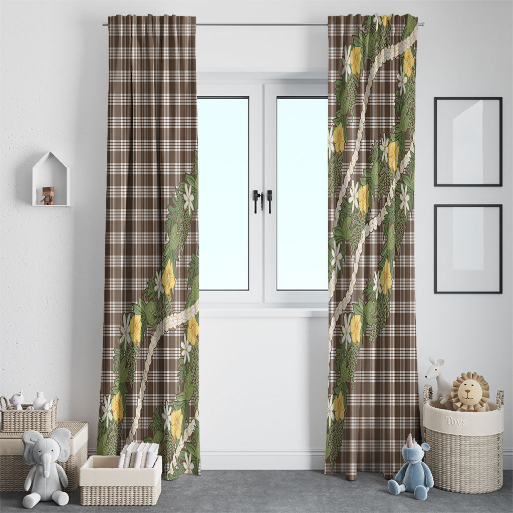 Aloha Puakenikeni Anthurium Pikake Lei Window Curtain Chocolate Hawaiian Palaka Pattern