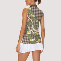 Aloha Puakenikeni Anthurium Pikake Lei Women Sleeveless Polo Shirt Chocolate Hawaiian Palaka Pattern