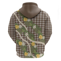 Aloha Puakenikeni Anthurium Pikake Lei Zip Hoodie Chocolate Hawaiian Palaka Pattern