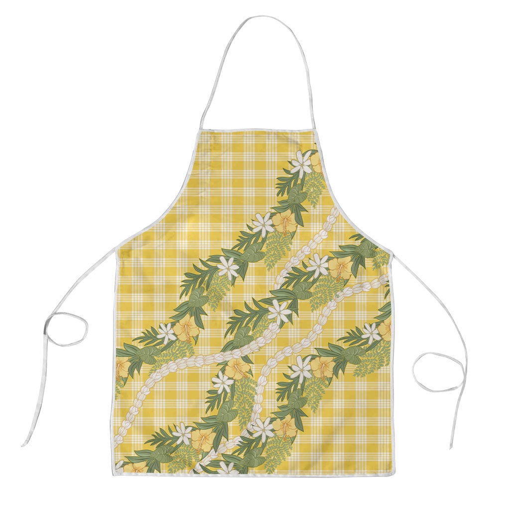 Aloha Puakenikeni Anthurium Pikake Lei Apron Gold Hawaiian Palaka Pattern LT9 Gold - Polynesian Pride