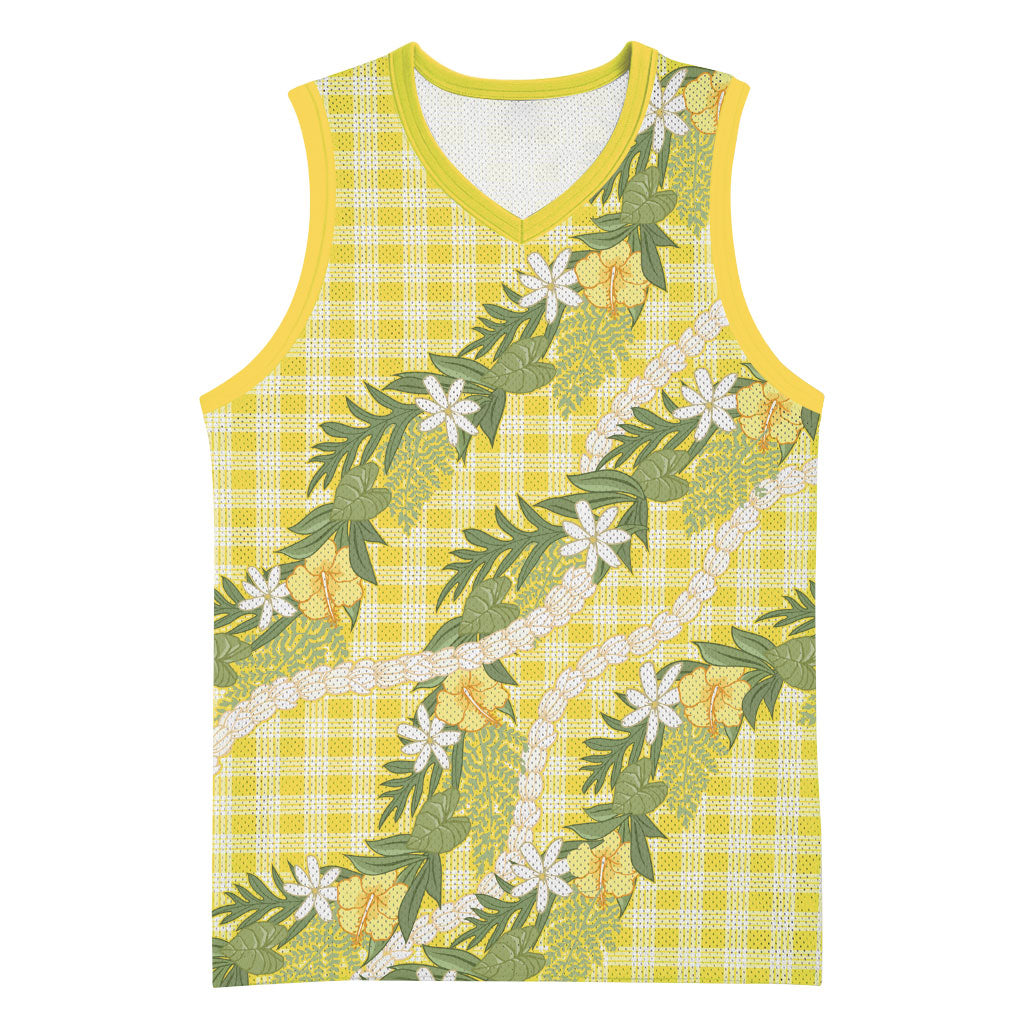 Aloha Puakenikeni Anthurium Pikake Lei Basketball Jersey Gold Hawaiian Palaka Pattern LT9 Unisex Gold - Polynesian Pride