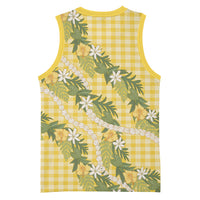 Aloha Puakenikeni Anthurium Pikake Lei Basketball Jersey Gold Hawaiian Palaka Pattern