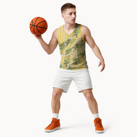 Aloha Puakenikeni Anthurium Pikake Lei Basketball Jersey Gold Hawaiian Palaka Pattern