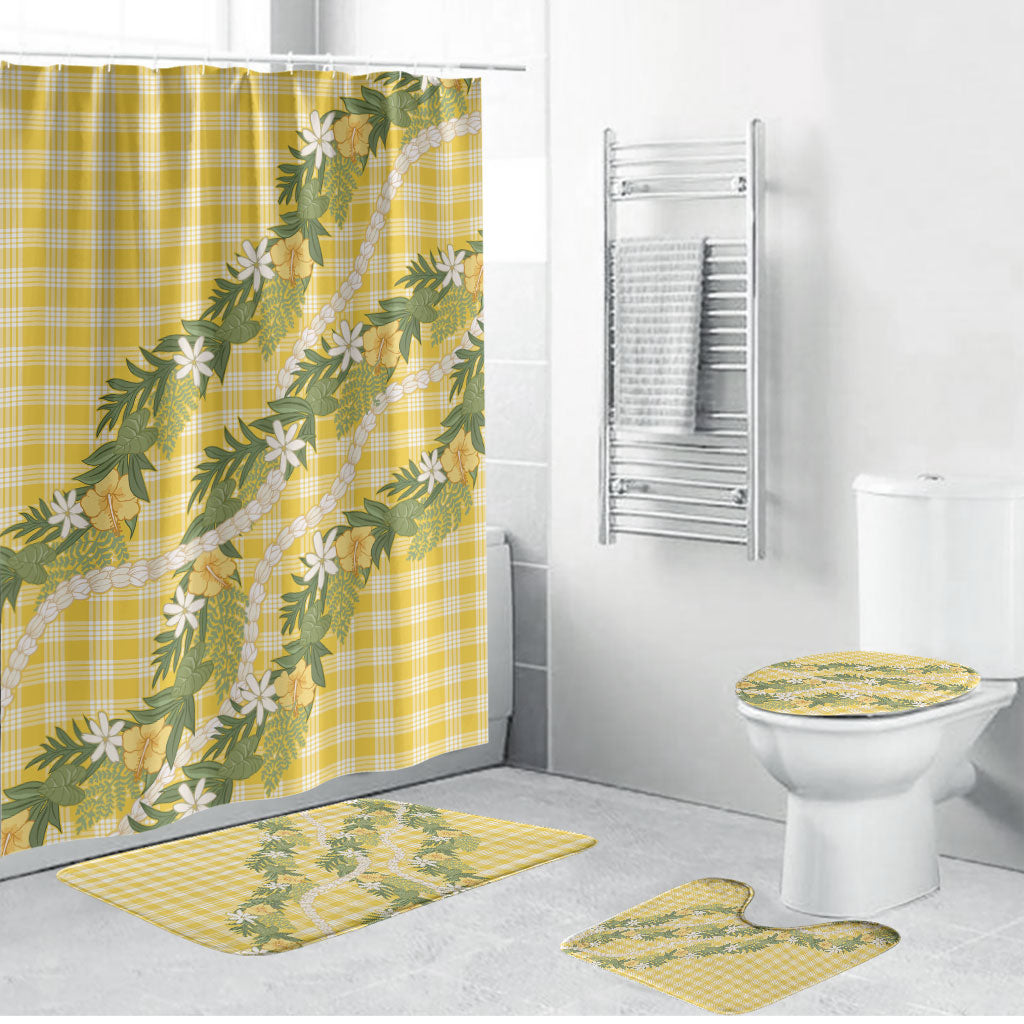 Aloha Puakenikeni Anthurium Pikake Lei Bathroom Set Gold Hawaiian Palaka Pattern LT9 Bathroom Set (4 pcs) Gold - Polynesian Pride