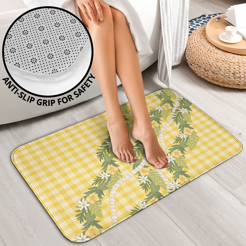 Aloha Puakenikeni Anthurium Pikake Lei Bathroom Set Gold Hawaiian Palaka Pattern