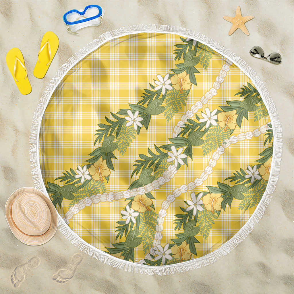 Aloha Puakenikeni Anthurium Pikake Lei Beach Blanket Gold Hawaiian Palaka Pattern LT9 One Size 150cm Gold - Polynesian Pride