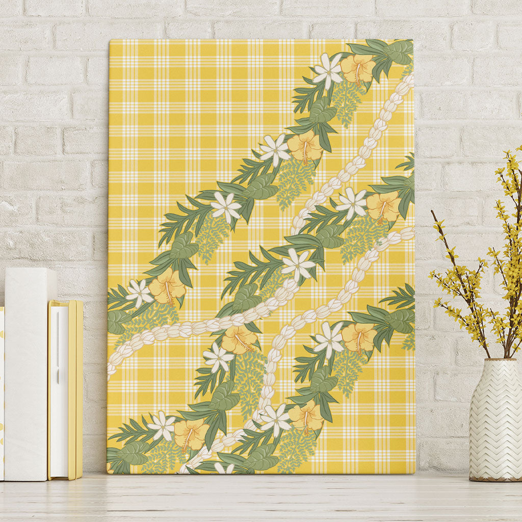 Aloha Puakenikeni Anthurium Pikake Lei Canvas Wall Art Gold Hawaiian Palaka Pattern LT9 Without Frame Gold - Polynesian Pride