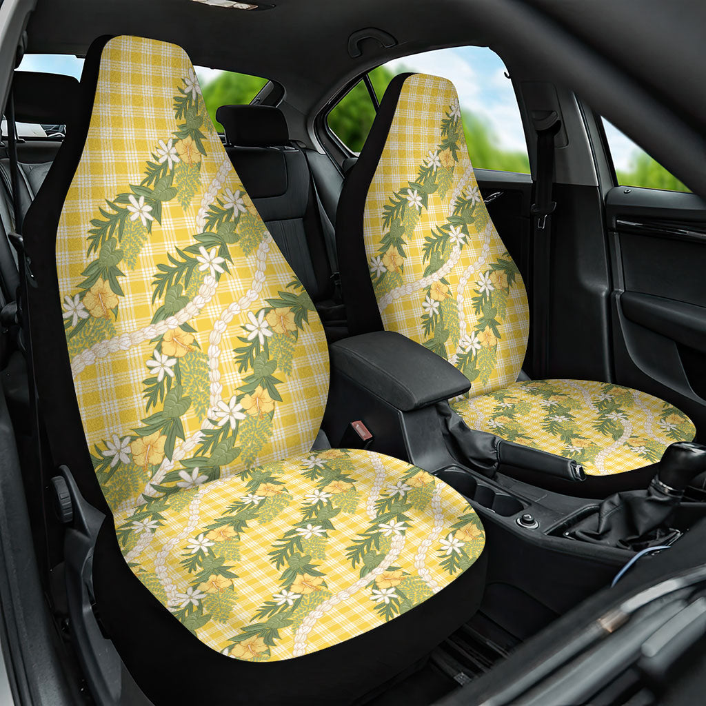 Aloha Puakenikeni Anthurium Pikake Lei Car Seat Cover Gold Hawaiian Palaka Pattern