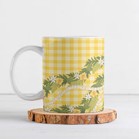 Aloha Puakenikeni Anthurium Pikake Lei Ceramic Mug Gold Hawaiian Palaka Pattern