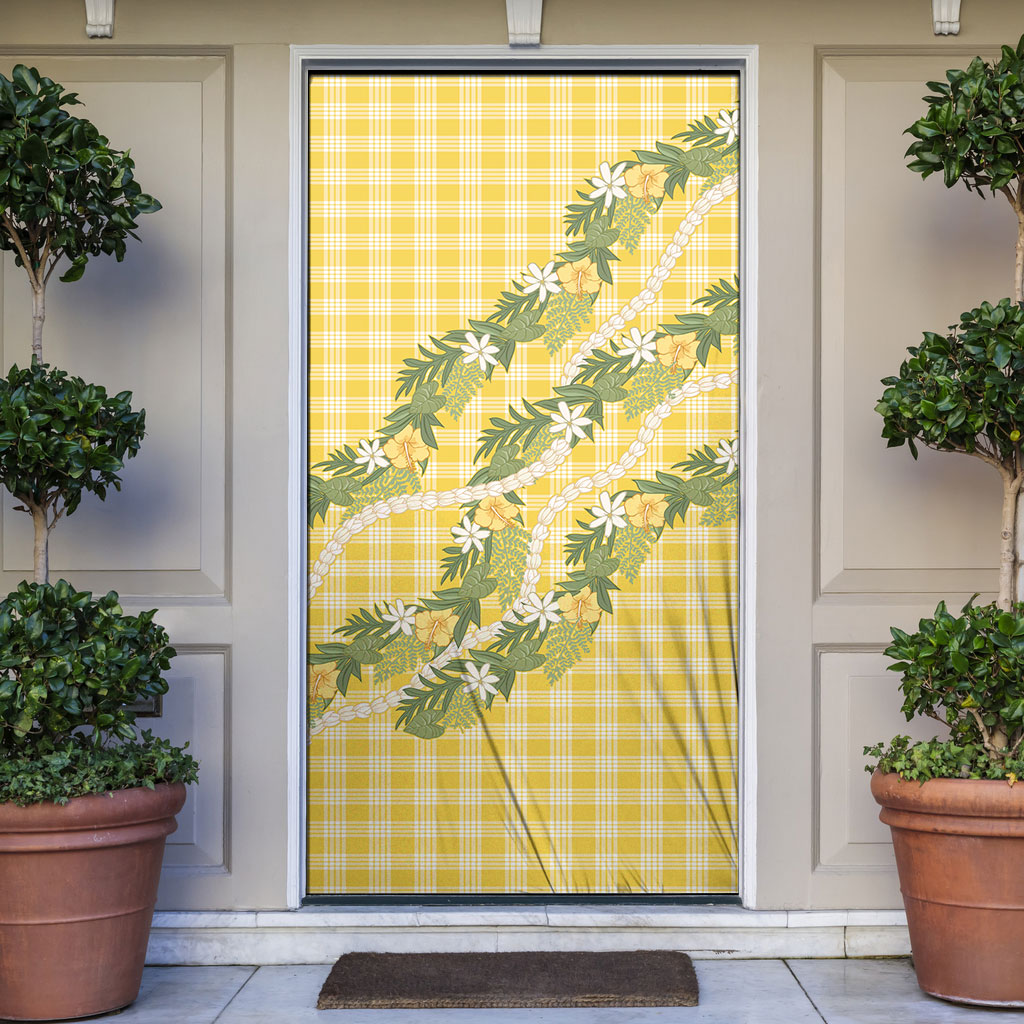 Aloha Puakenikeni Anthurium Pikake Lei Door Cover Gold Hawaiian Palaka Pattern LT9 Gold - Polynesian Pride