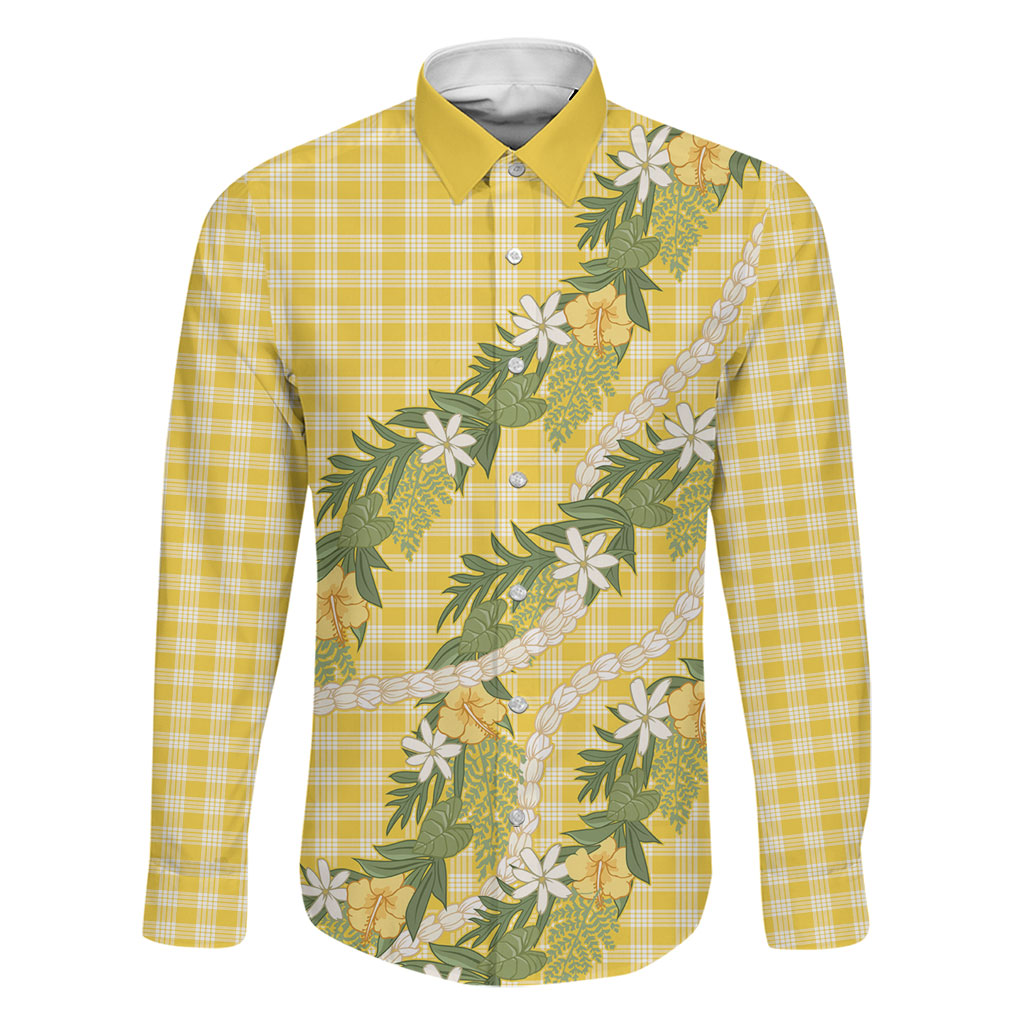 Aloha Puakenikeni Anthurium Pikake Lei Family Matching Mermaid Dress and Hawaiian Shirt Gold Hawaiian Palaka Pattern