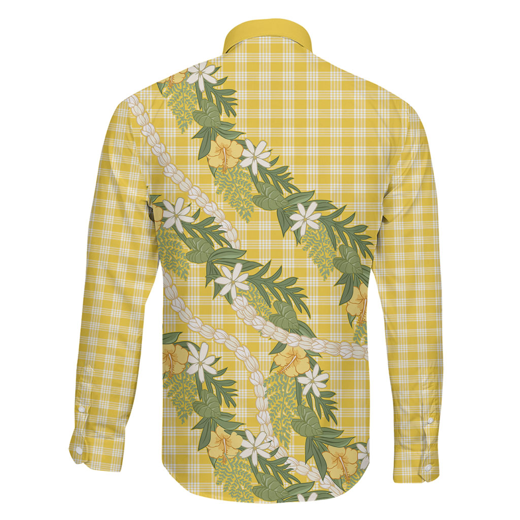 Aloha Puakenikeni Anthurium Pikake Lei Family Matching Off The Shoulder Long Sleeve Dress and Hawaiian Shirt Gold Hawaiian Palaka Pattern