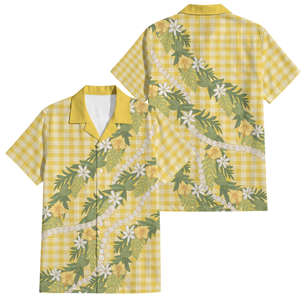 Aloha Puakenikeni Anthurium Pikake Lei Family Matching Short Sleeve Bodycon Dress and Hawaiian Shirt Gold Hawaiian Palaka Pattern LT9 Dad's Shirt - Short Sleeve Gold - Polynesian Pride