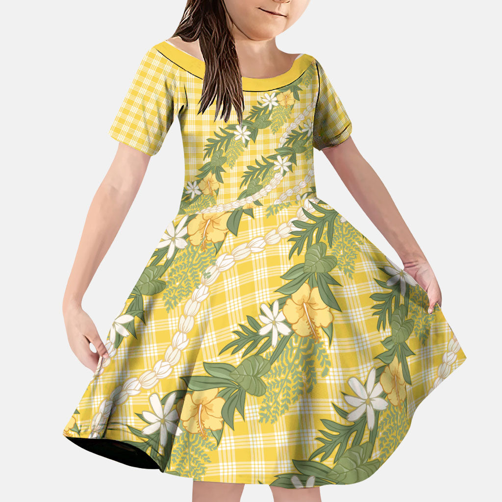 Aloha Puakenikeni Anthurium Pikake Lei Family Matching Summer Maxi Dress and Hawaiian Shirt Gold Hawaiian Palaka Pattern