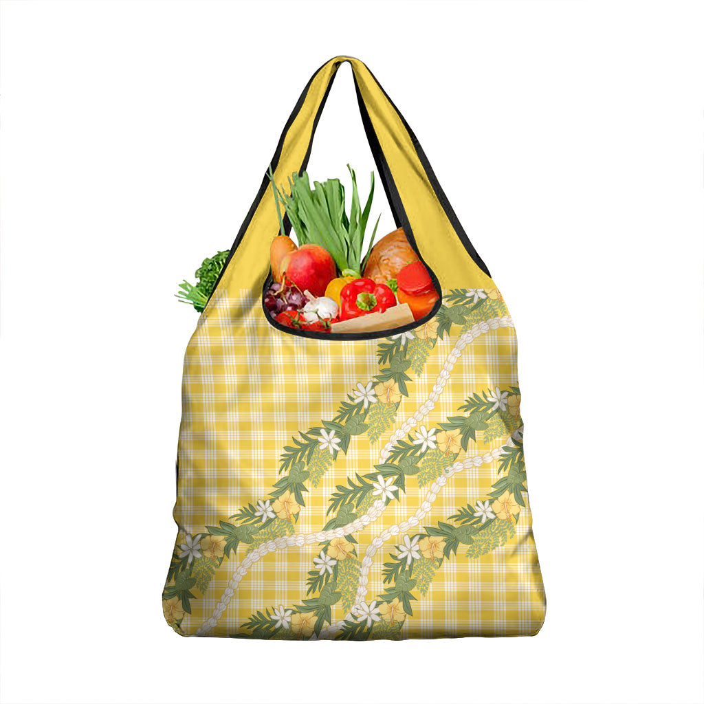 Aloha Puakenikeni Anthurium Pikake Lei Grocery Bag Gold Hawaiian Palaka Pattern LT9 1-pack One Size Gold - Polynesian Pride