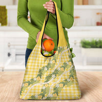Aloha Puakenikeni Anthurium Pikake Lei Grocery Bag Gold Hawaiian Palaka Pattern