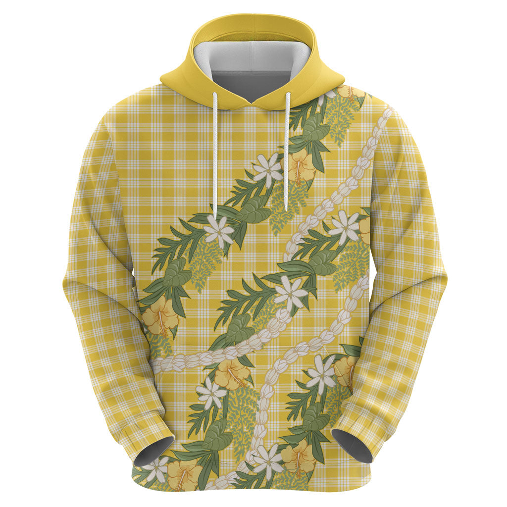 Aloha Puakenikeni Anthurium Pikake Lei Hoodie Gold Hawaiian Palaka Pattern