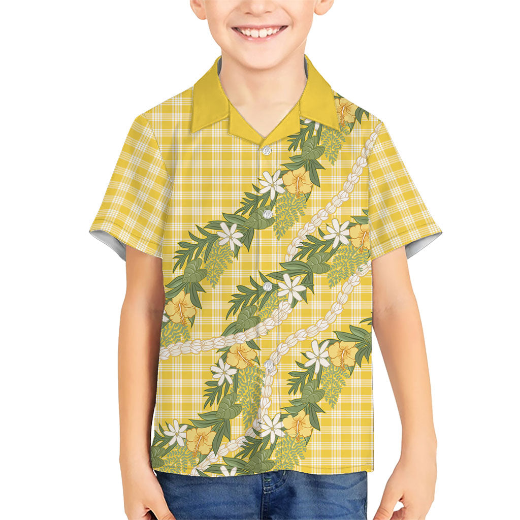 Aloha Puakenikeni Anthurium Pikake Lei Kid Hawaiian Shirt Gold Hawaiian Palaka Pattern LT9 Kid Gold - Polynesian Pride