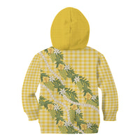 Aloha Puakenikeni Anthurium Pikake Lei Kid Hoodie Gold Hawaiian Palaka Pattern
