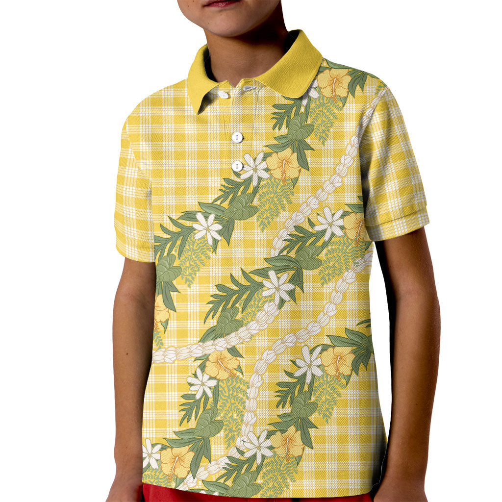 Aloha Puakenikeni Anthurium Pikake Lei Kid Polo Shirt Gold Hawaiian Palaka Pattern LT9 Kid Gold - Polynesian Pride