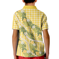 Aloha Puakenikeni Anthurium Pikake Lei Kid Polo Shirt Gold Hawaiian Palaka Pattern LT9 - Polynesian Pride
