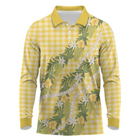 Aloha Puakenikeni Anthurium Pikake Lei Long Sleeve Polo Shirt Gold Hawaiian Palaka Pattern LT9 Gold - Polynesian Pride