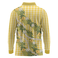 Aloha Puakenikeni Anthurium Pikake Lei Long Sleeve Polo Shirt Gold Hawaiian Palaka Pattern LT9 - Polynesian Pride