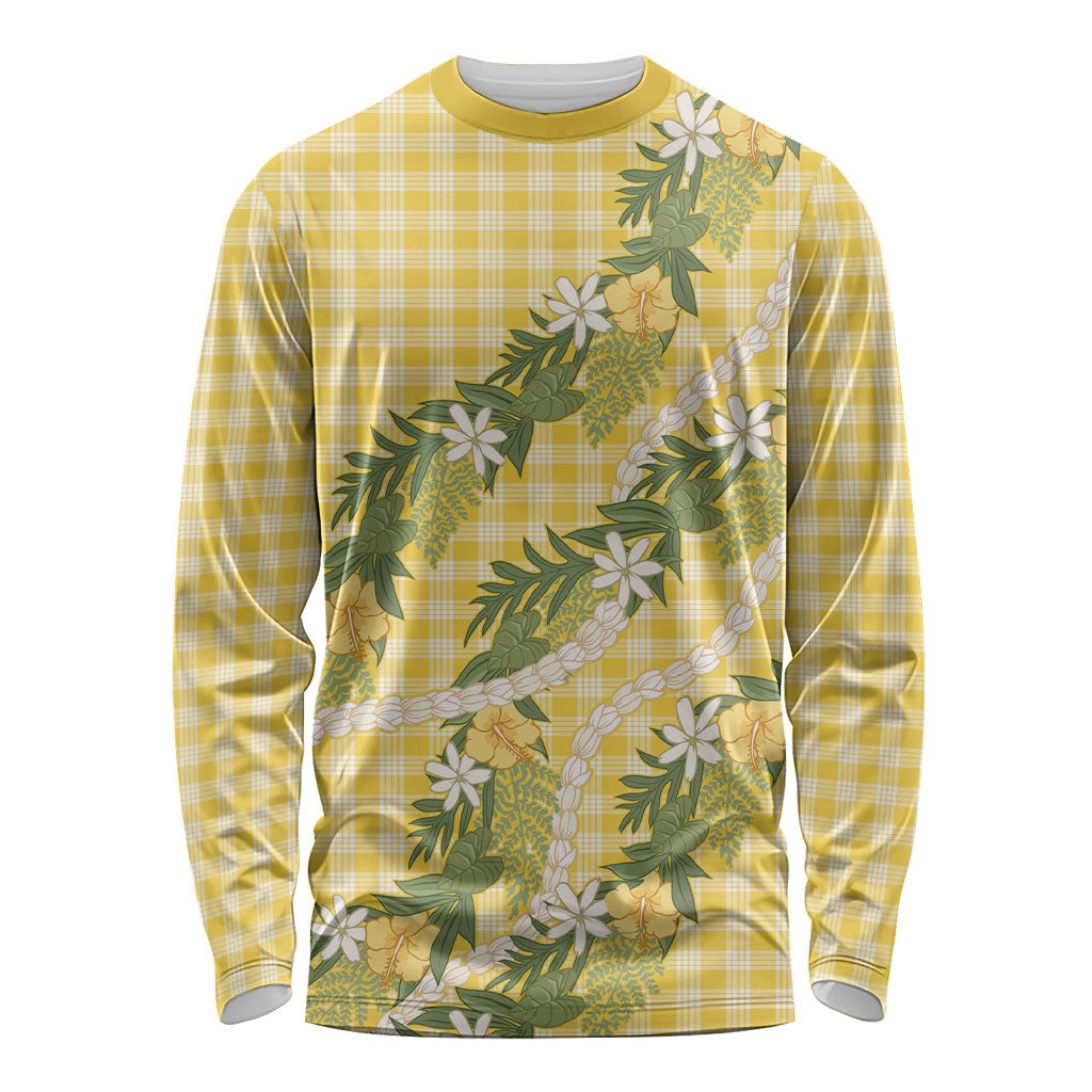 Aloha Puakenikeni Anthurium Pikake Lei Long Sleeve Shirt Gold Hawaiian Palaka Pattern