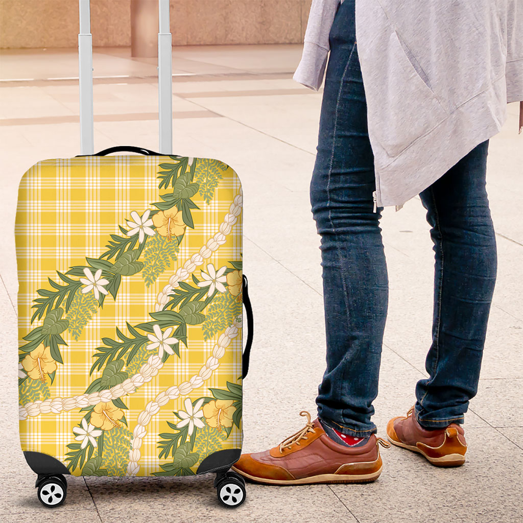 Aloha Puakenikeni Anthurium Pikake Lei Luggage Cover Gold Hawaiian Palaka Pattern