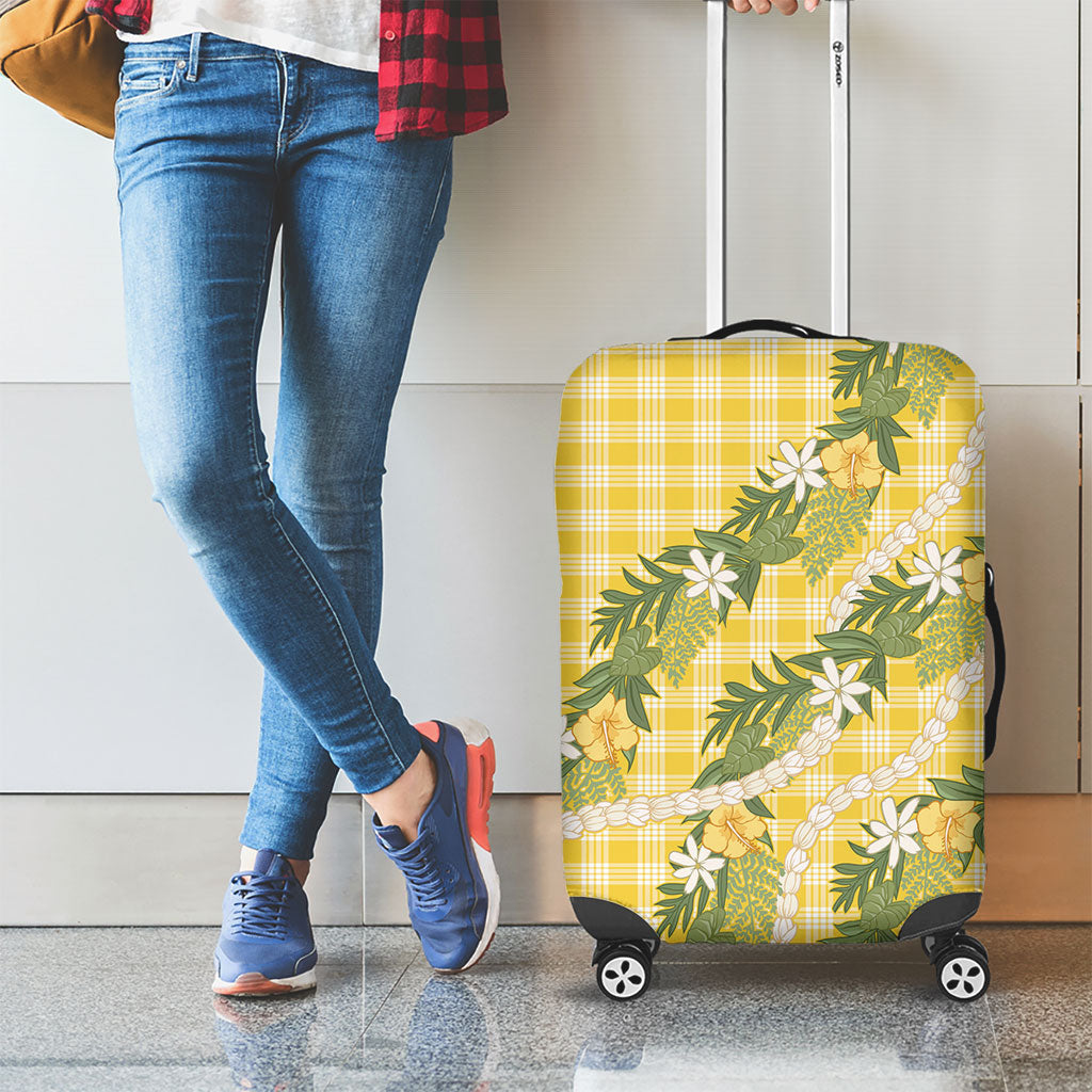Aloha Puakenikeni Anthurium Pikake Lei Luggage Cover Gold Hawaiian Palaka Pattern