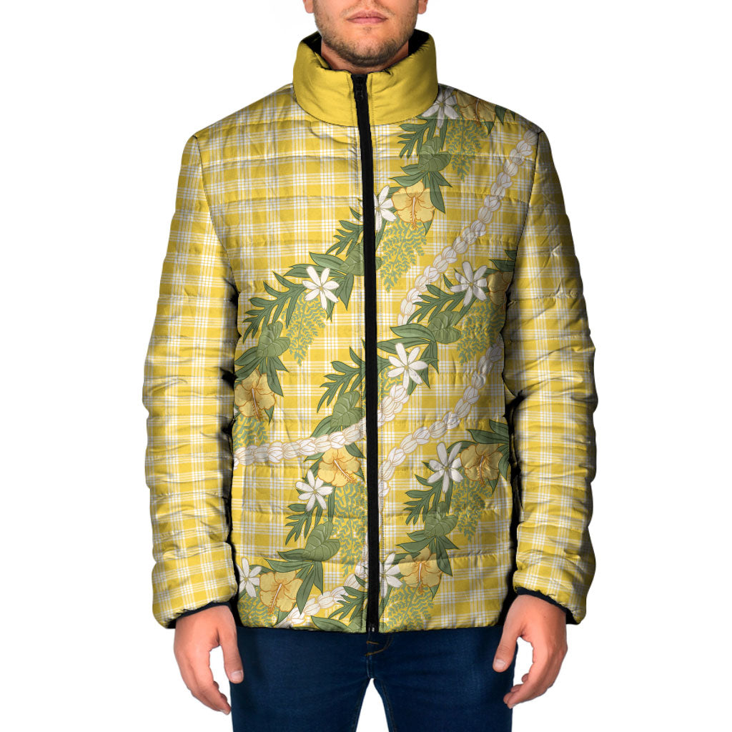 Aloha Puakenikeni Anthurium Pikake Lei Padded Jacket Gold Hawaiian Palaka Pattern LT9 Men Gold - Polynesian Pride
