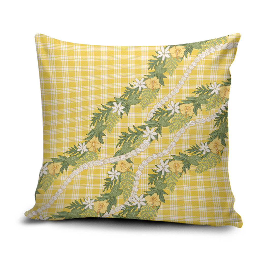 Aloha Puakenikeni Anthurium Pikake Lei Pillow Cover Gold Hawaiian Palaka Pattern