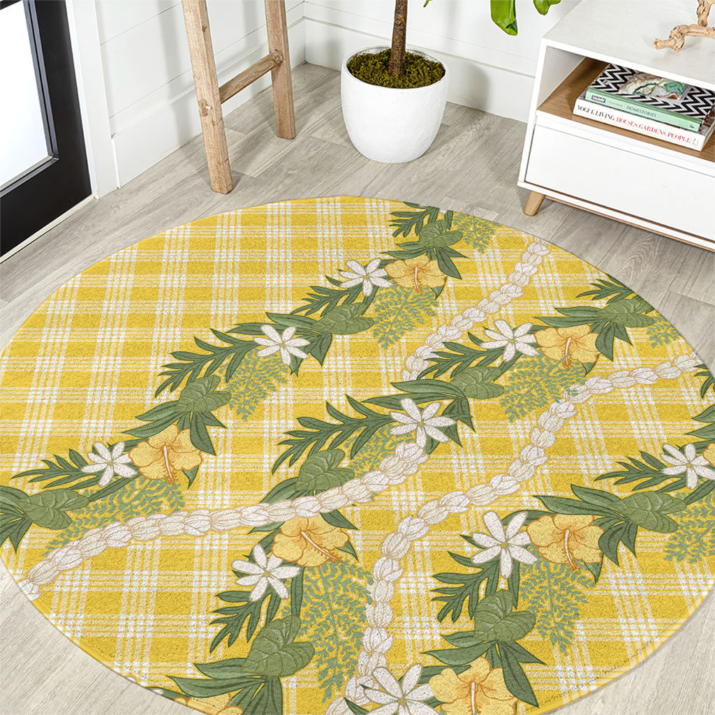 Aloha Puakenikeni Anthurium Pikake Lei Round Carpet Gold Hawaiian Palaka Pattern LT9 Gold - Polynesian Pride