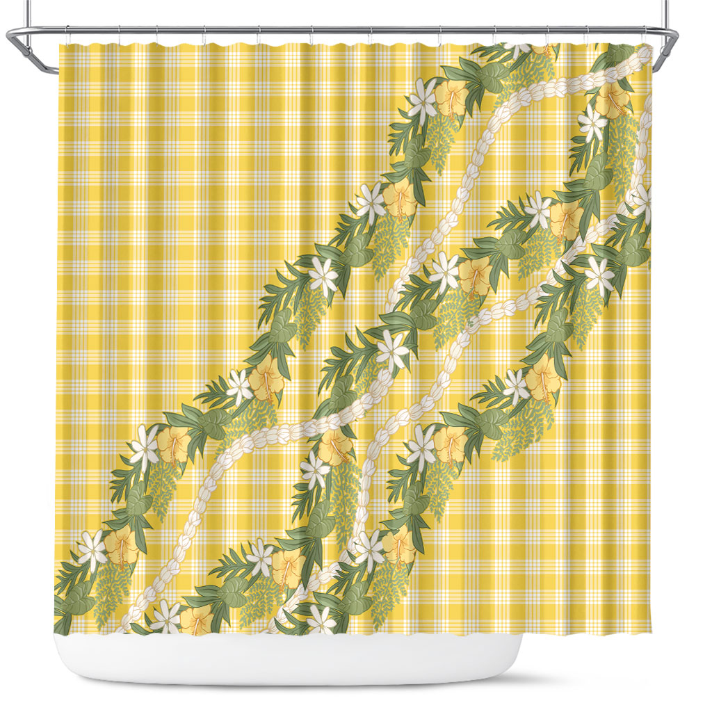Aloha Puakenikeni Anthurium Pikake Lei Shower Curtain Gold Hawaiian Palaka Pattern LT9 Gold - Polynesian Pride