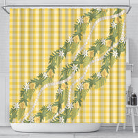 Aloha Puakenikeni Anthurium Pikake Lei Shower Curtain Gold Hawaiian Palaka Pattern
