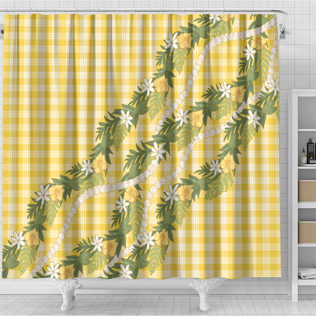 Aloha Puakenikeni Anthurium Pikake Lei Shower Curtain Gold Hawaiian Palaka Pattern