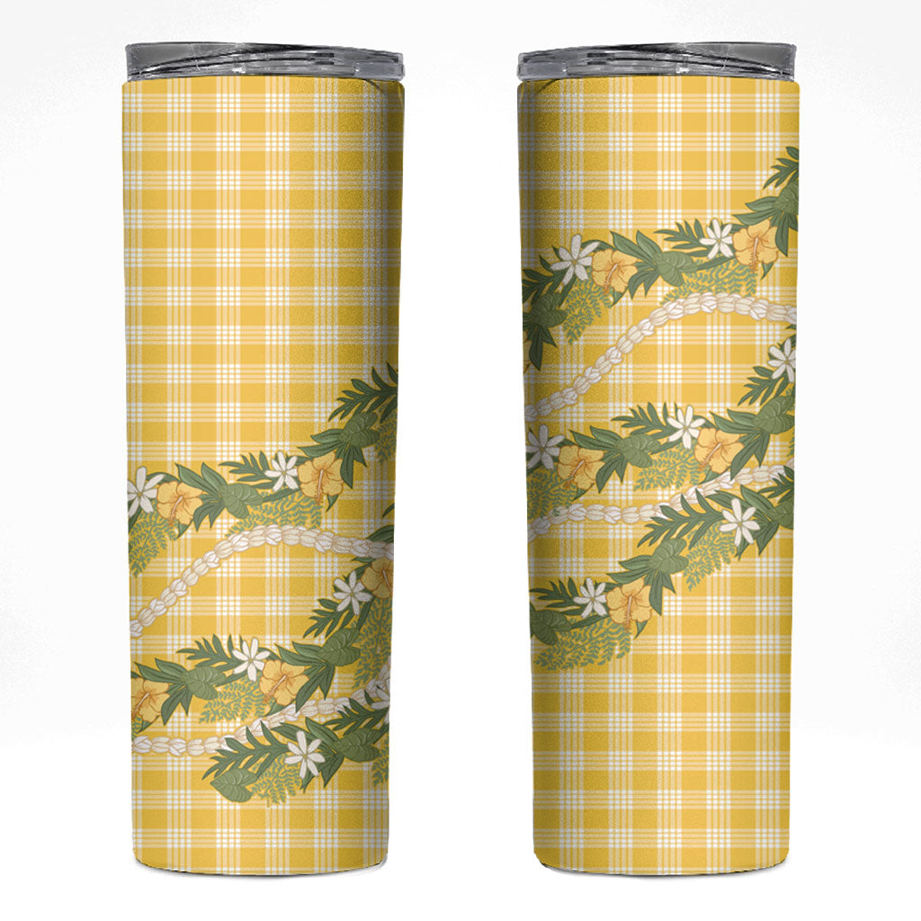 Aloha Puakenikeni Anthurium Pikake Lei Skinny Tumbler Gold Hawaiian Palaka Pattern LT9 Gold - Polynesian Pride
