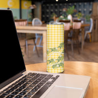 Aloha Puakenikeni Anthurium Pikake Lei Skinny Tumbler Gold Hawaiian Palaka Pattern