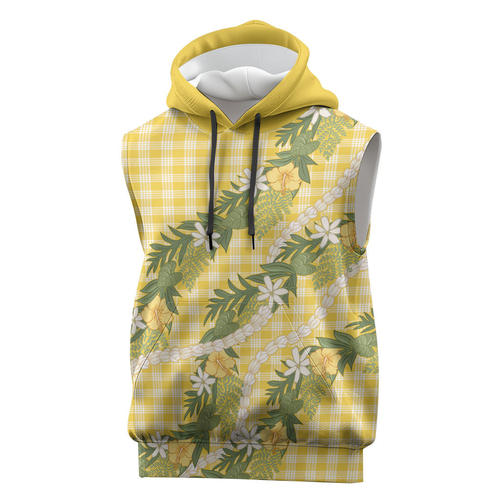 Aloha Puakenikeni Anthurium Pikake Lei Sleeveless Hoodie Gold Hawaiian Palaka Pattern LT9 Gold - Polynesian Pride