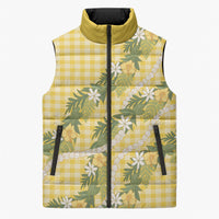Aloha Puakenikeni Anthurium Pikake Lei Sleeveless Puffer Jacket Gold Hawaiian Palaka Pattern LT9 Unisex Gold - Polynesian Pride