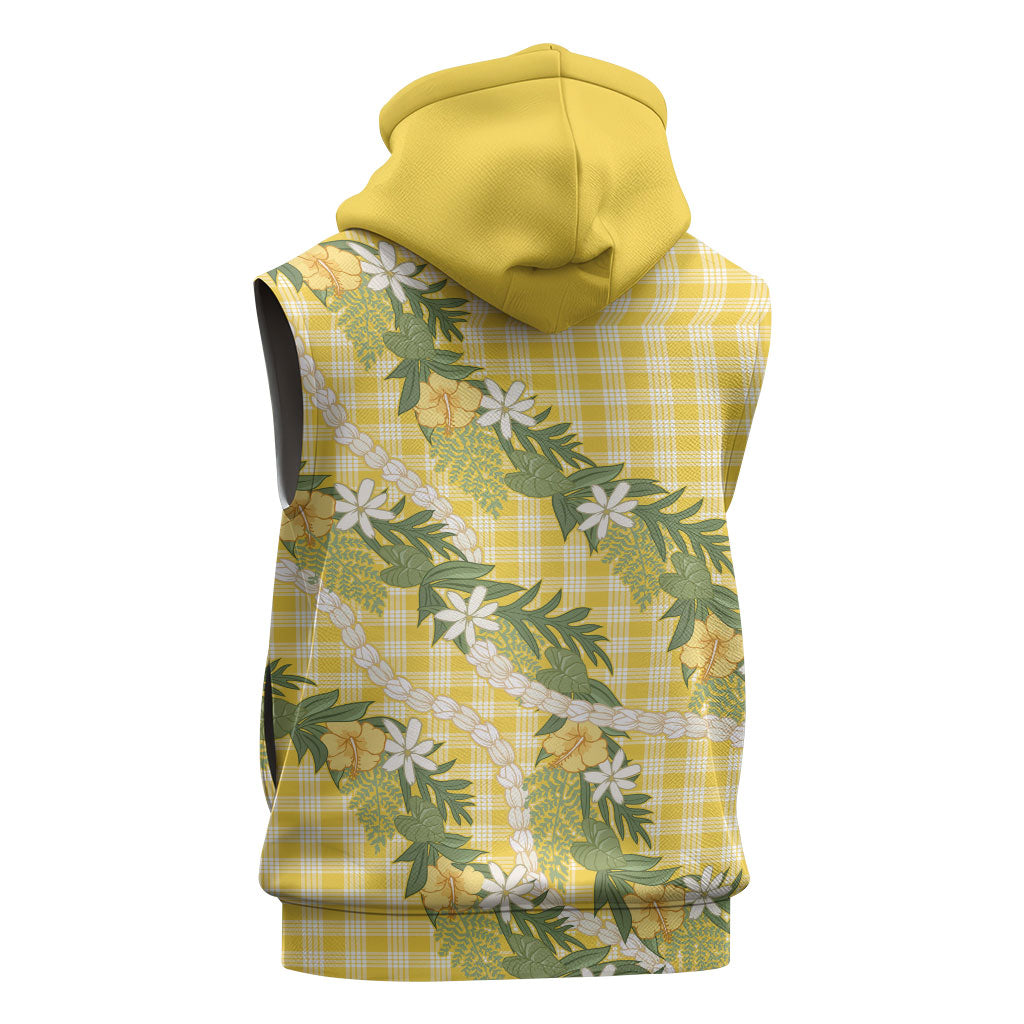 Aloha Puakenikeni Anthurium Pikake Lei Sleeveless Zip Hoodie Gold Hawaiian Palaka Pattern LT9 - Polynesian Pride